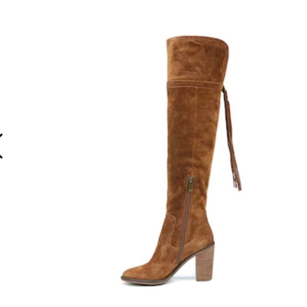 Franco Sarto Chocolate Brown Suede Over the Knee Stacked Heel Boots